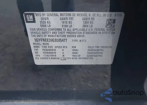 2016 Cadillac Srx Luxury Collection z USA, uszkodzony, nr VIN 3GYFNEE39GS505477